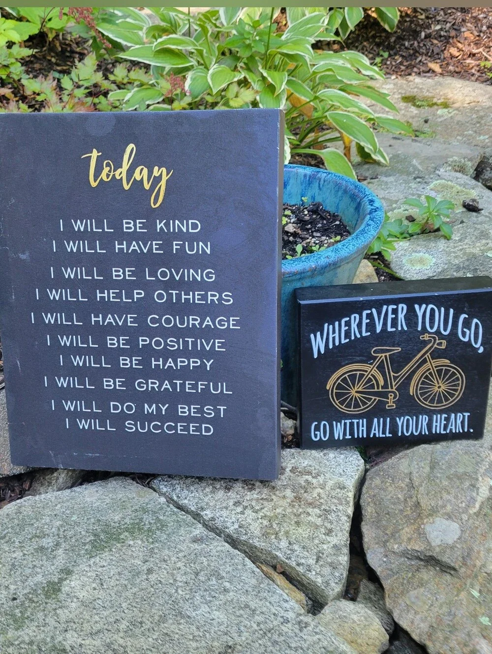 Set of 2 Inspirational Wall Decor Black Background Today I Will...